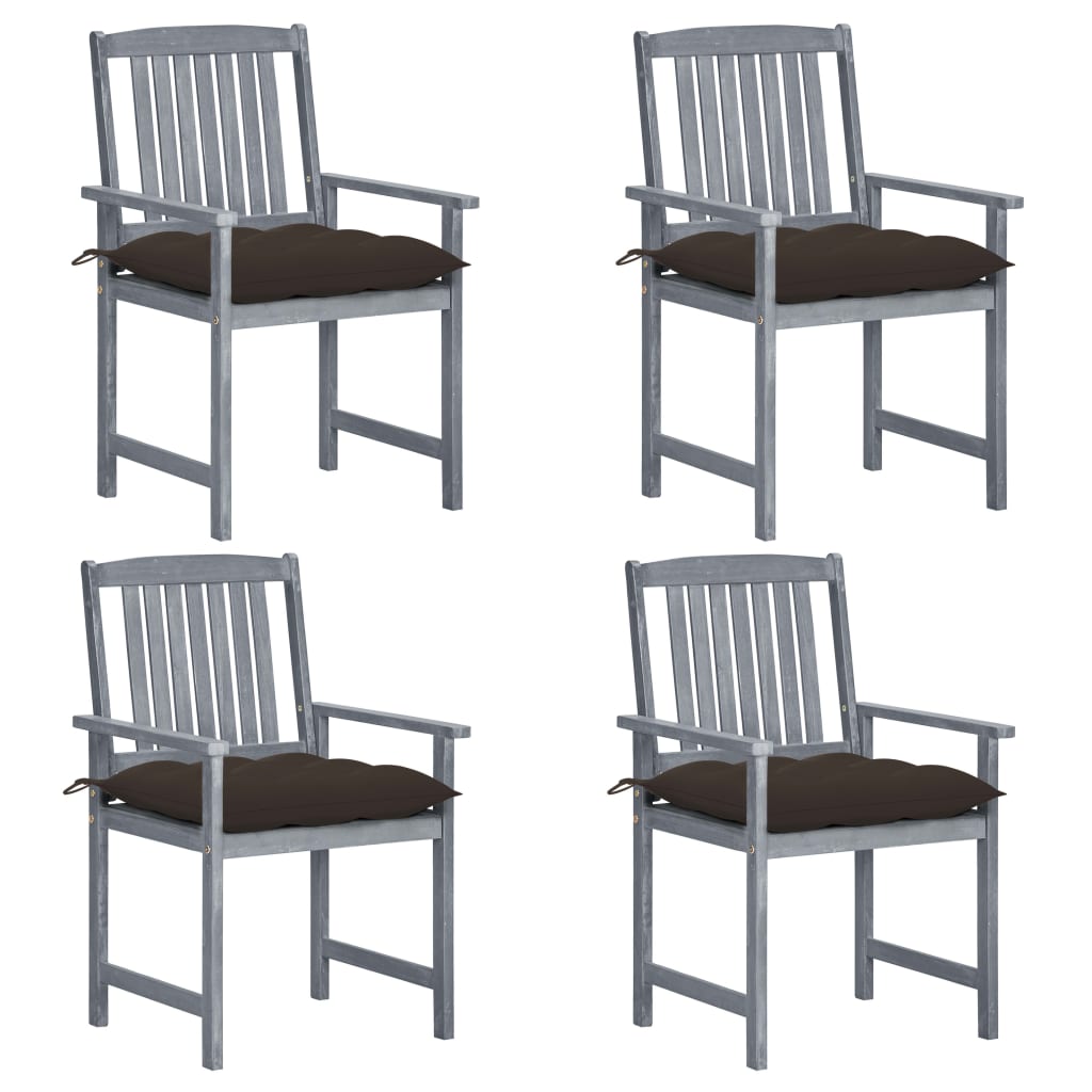 Set de 4 scaune de gradina, tip scaun regizor, cu perne, vidaXL, Lemn de acacia-Poliester, 57 x 60 x 92 cm, Gri/taupe
