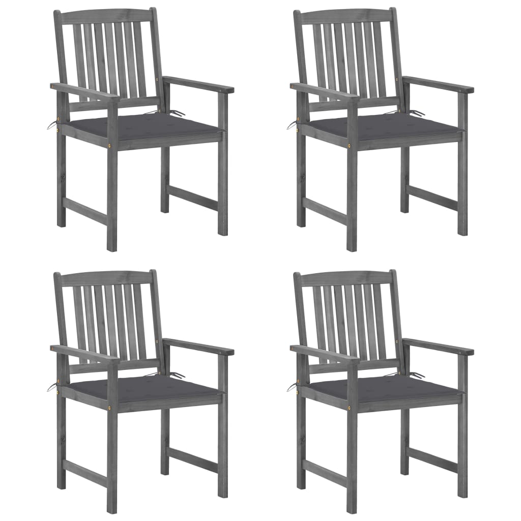 Set de 4 scaune de gradina, tip scaun regizor, cu perne, vidaXL, Lemn de acacia-Poliester, 61 x 57 x 92 cm, 4 cm, Gri antracit