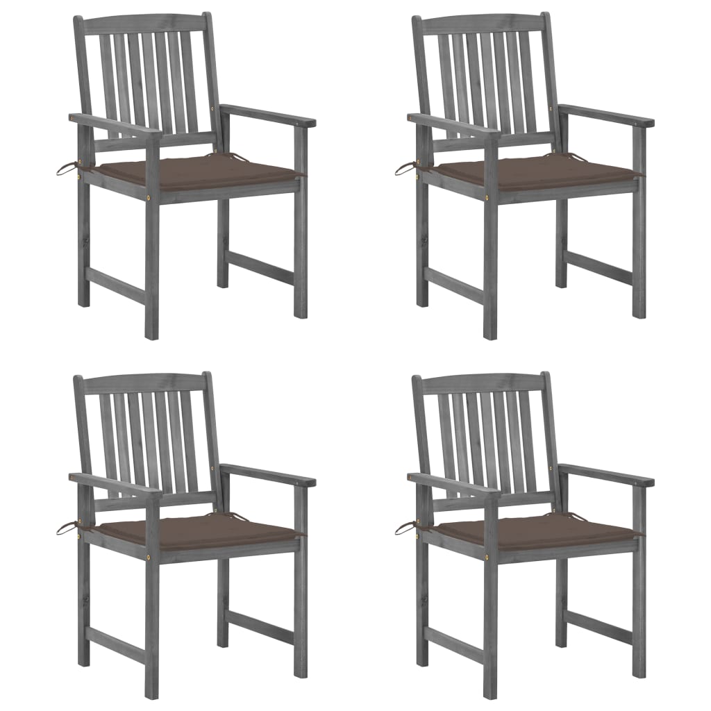 Set de 4 scaune de gradina, tip scaun regizor, cu perne, vidaXL, Lemn de acacia-Poliester, 61 x 57 x 92 cm, 4 cm, Gri/Taupe