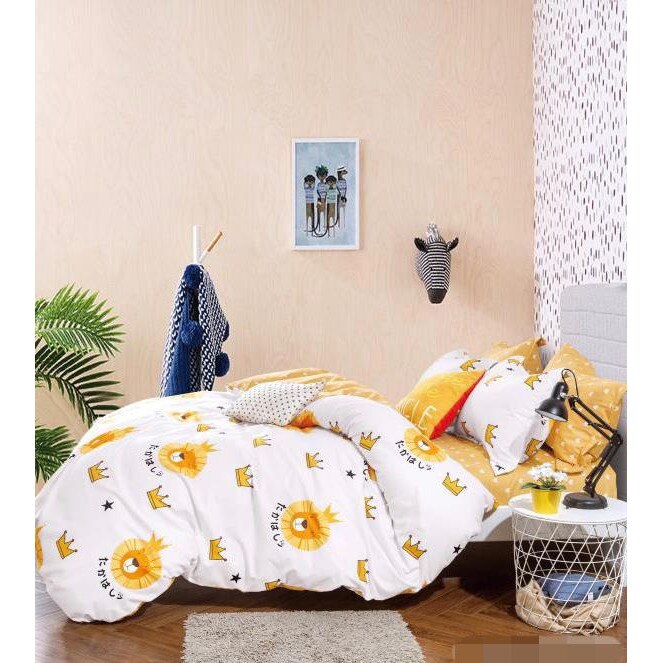 Lenjerie de pat alba cu Leu , Finet , 4 piese , pentru o persoana