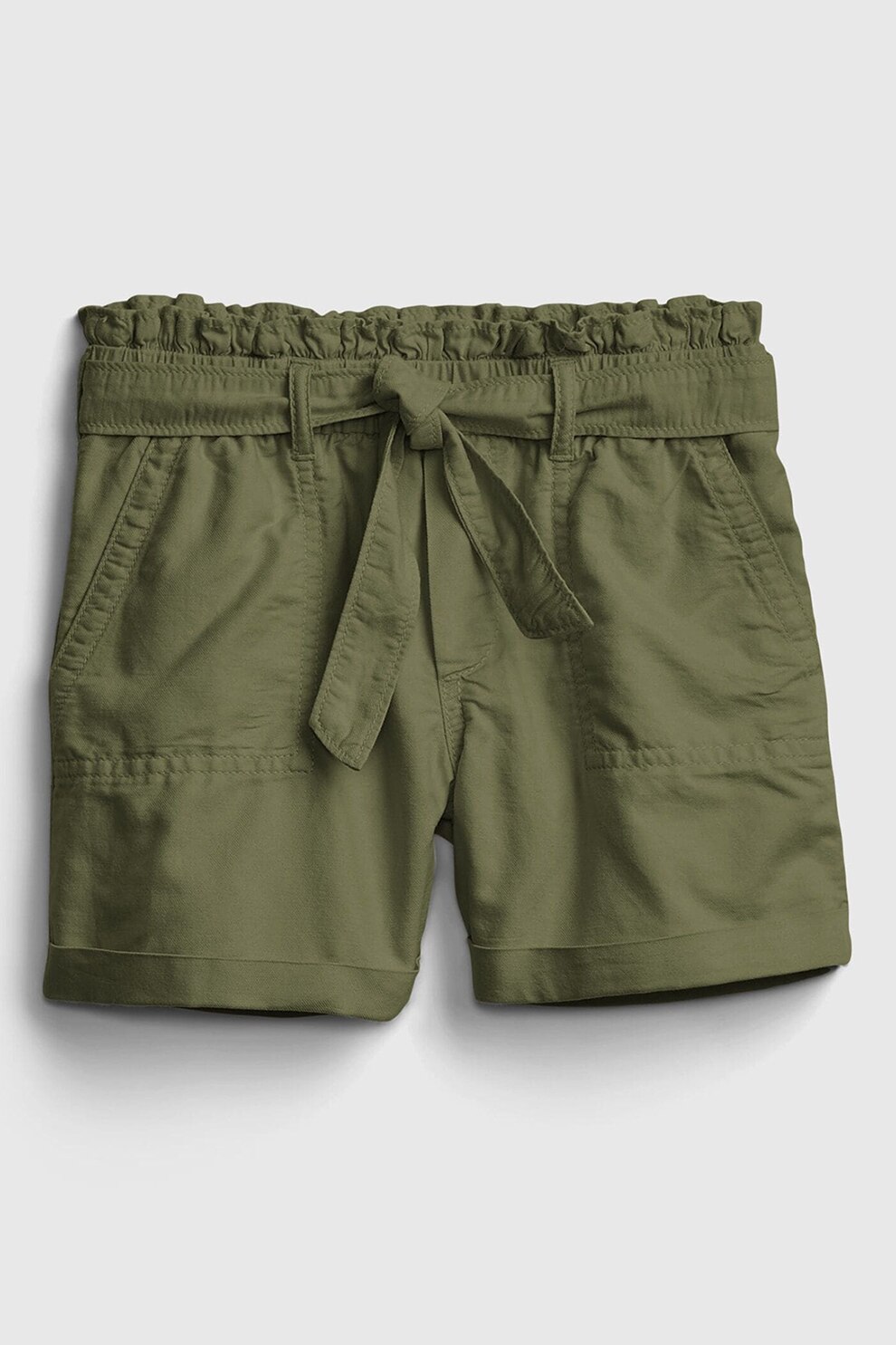 GAP, Pantaloni scurti cu talie inalta si cordon detasabil, Verde militar