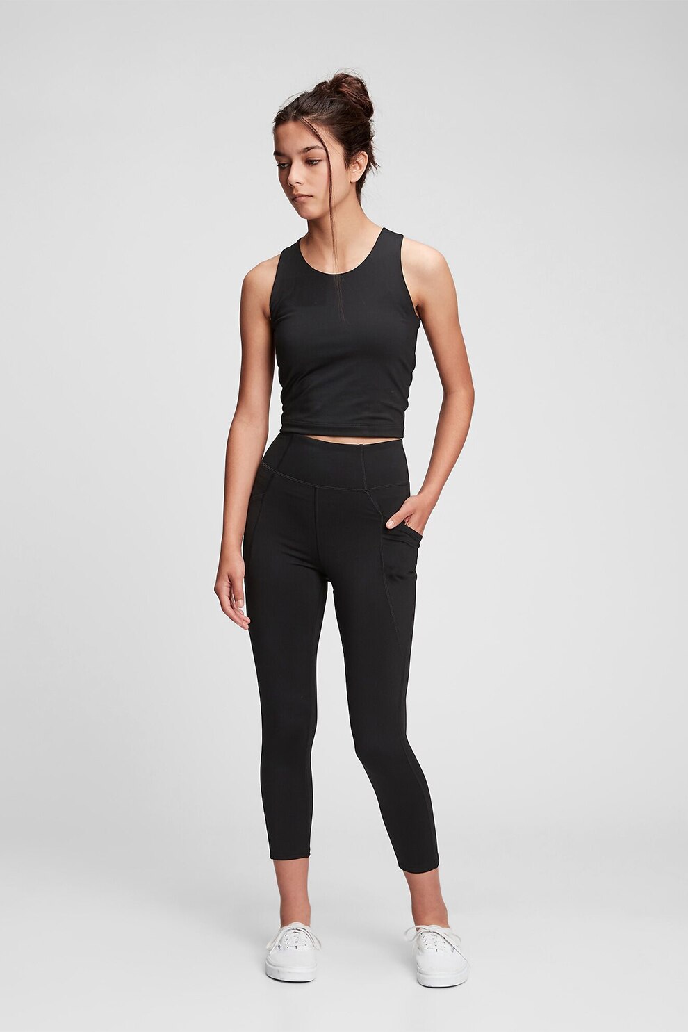 GAP, Colanti crop cu talie inalta si buzunare, Negru, 130 CM