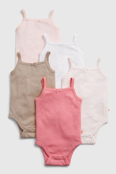GAP, Set de 5 body-uri de bumbac organic, fete, fara maneci, Roz/Alb/Taupe, Roz/Alb/Taupe GAP, Set de 5 body-uri de bumbac organic, fete, fara maneci, Roz/Alb/Taupe, Roz/Alb/Taupe