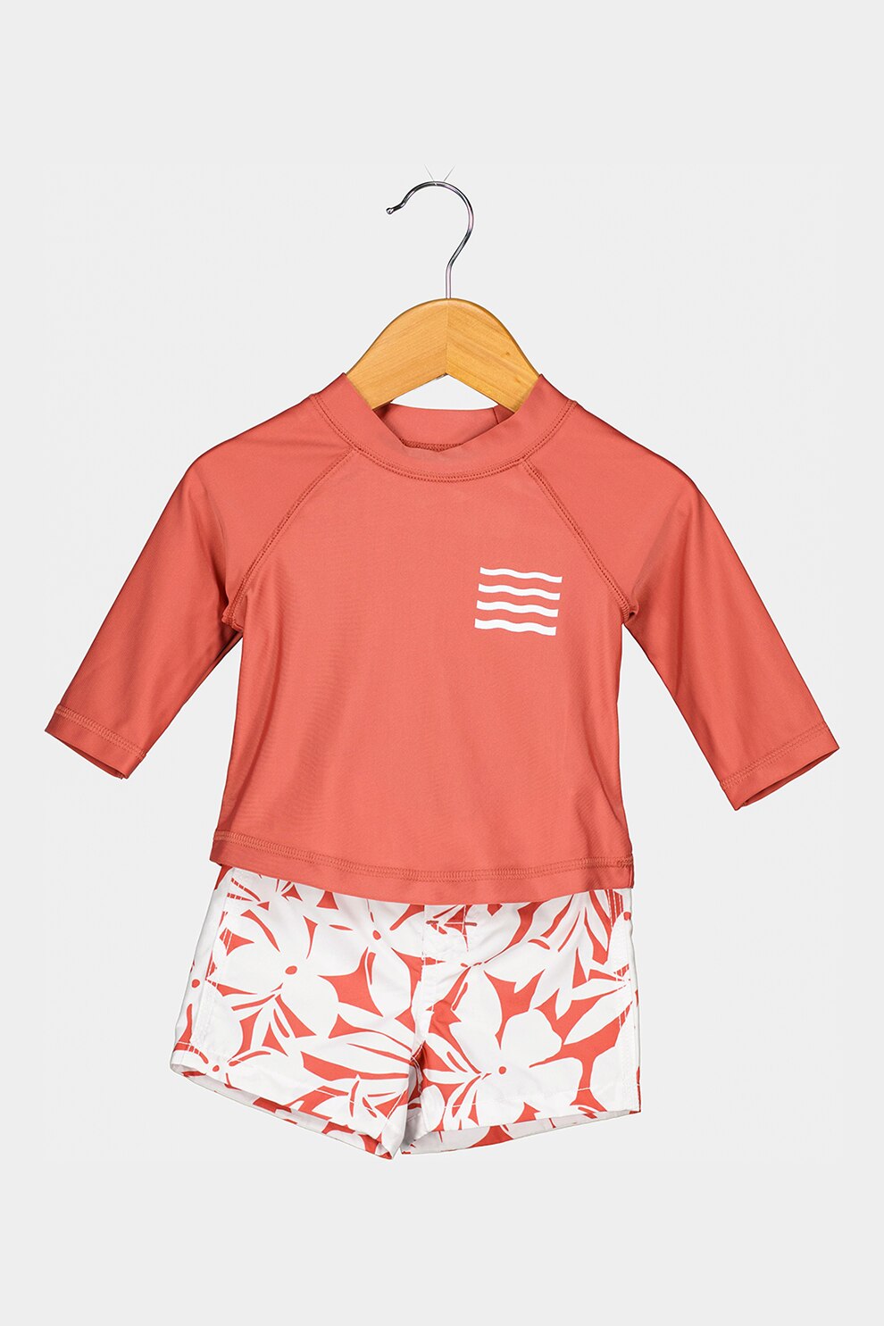 GAP, Costum de baie cu doua piese, model floral si text, Rosu stins/Alb, 60-70 CM