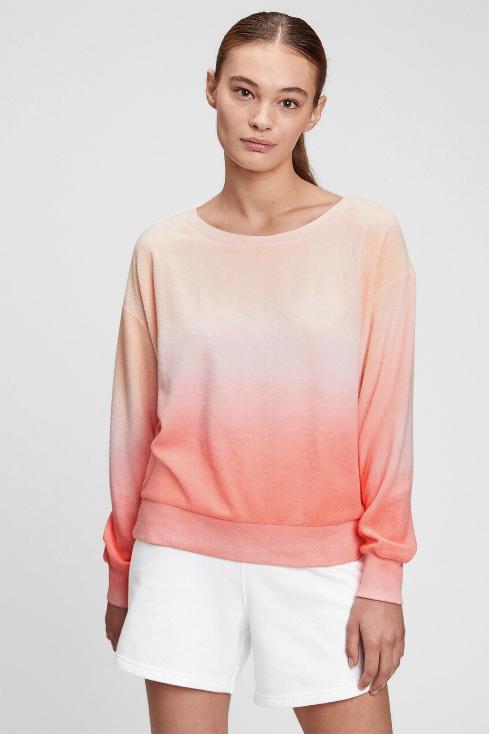 GAP, Bluza sport cu maneci cazute, Roz somon