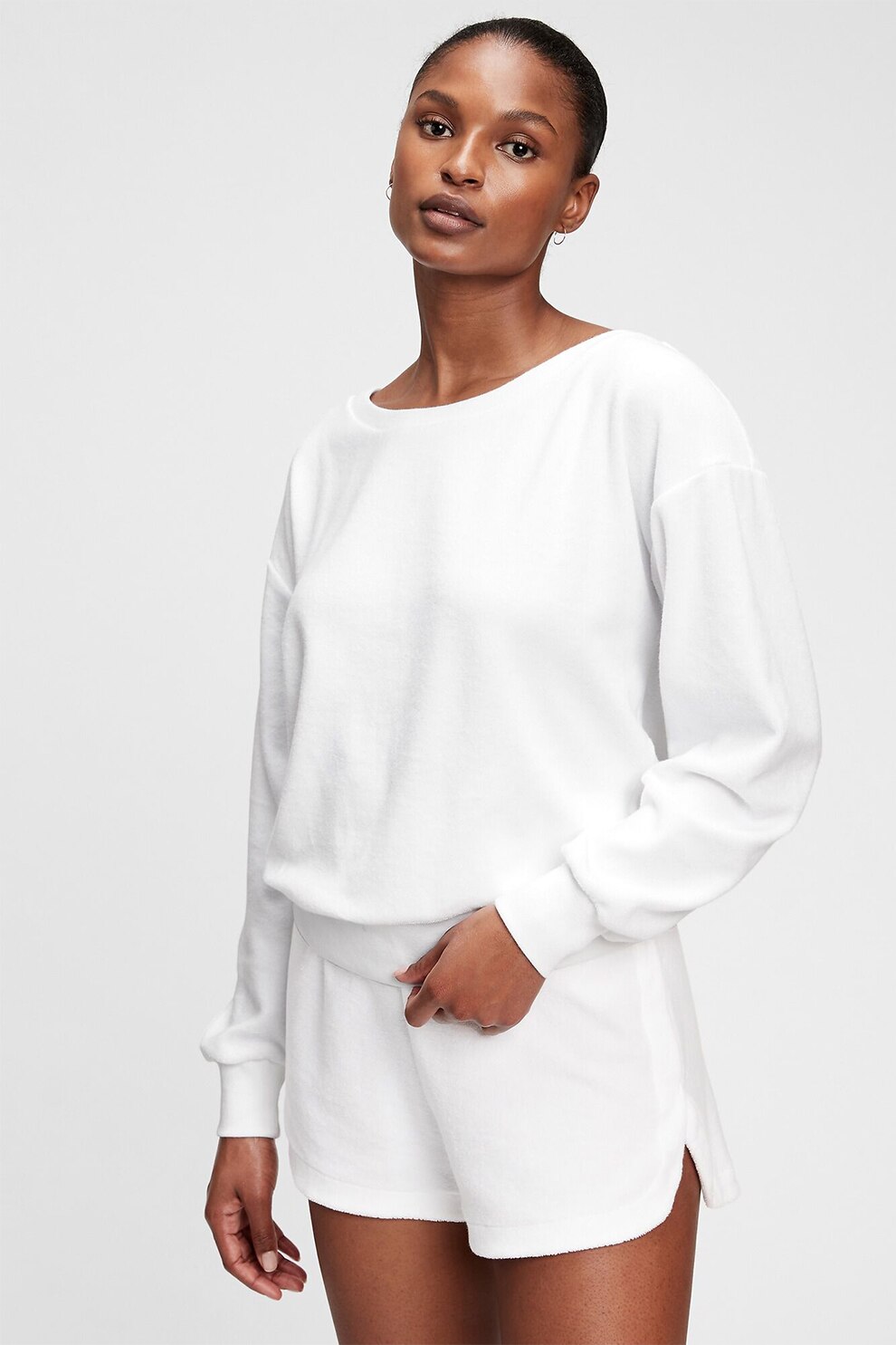 GAP, Bluza sport cu maneci cazute, Alb