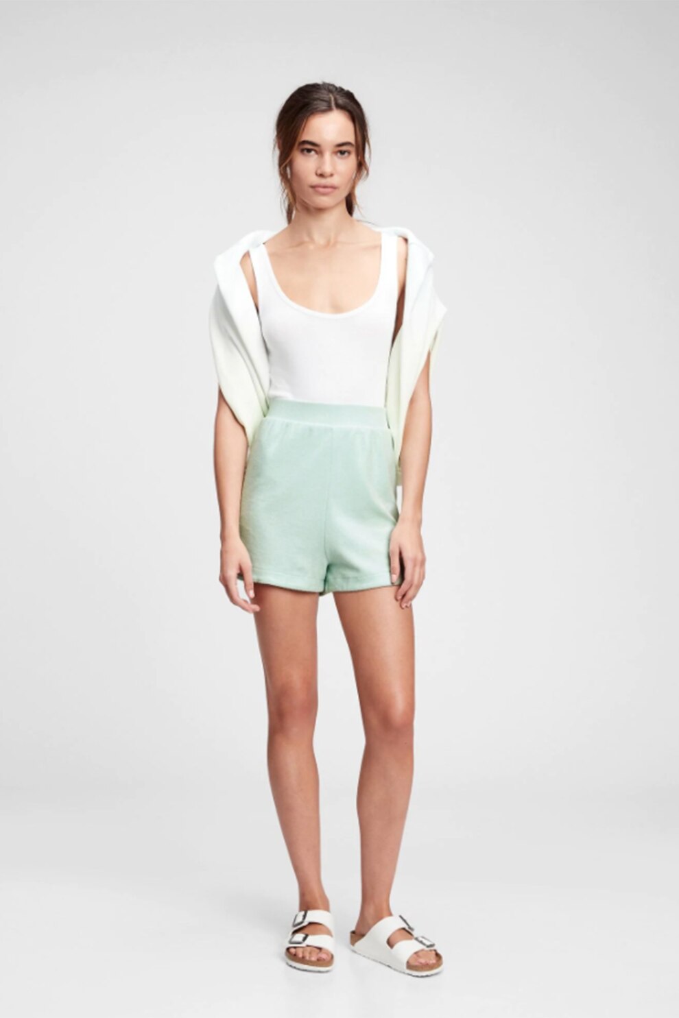 GAP, Pantaloni scurti cu talie inalta, Verde menta