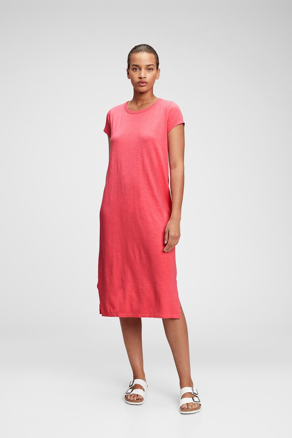 GAP, Rochie midi tip tricou cu model tie-dye si slituri laterale, Corai