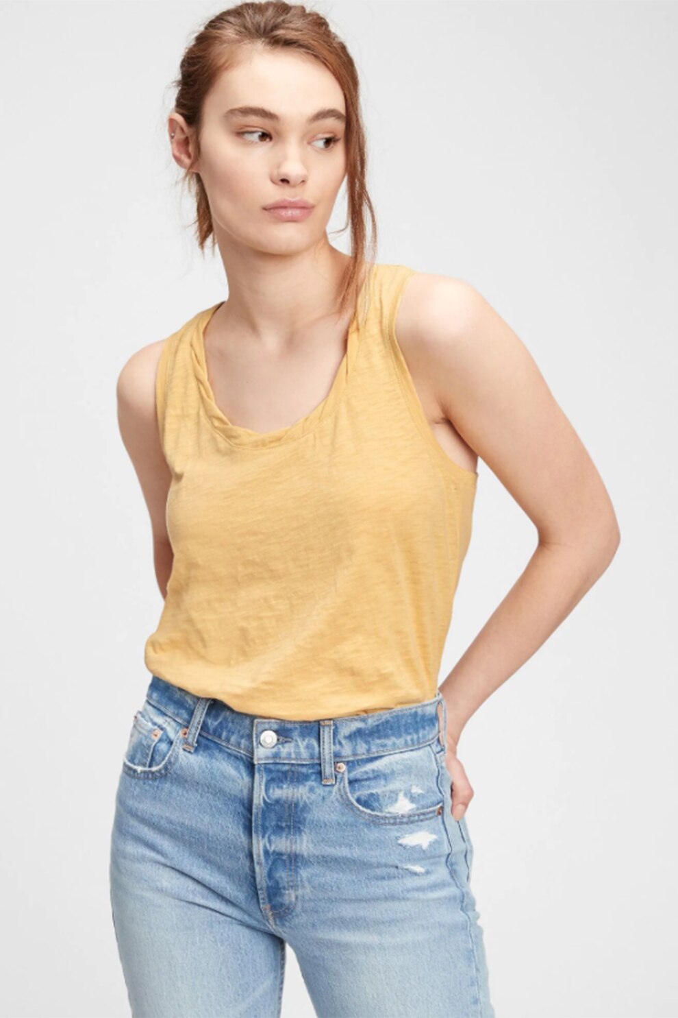 GAP, Top relaxed fit de bumbac organic, Galben mustar
