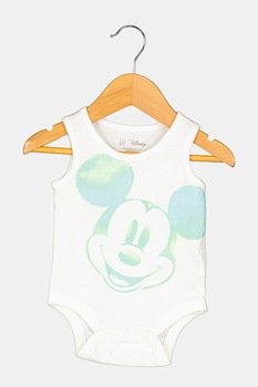 GAP, Body de bumbac organic cu Mickey Mouse, Alb/verde, 50 CM GAP, Body de bumbac organic cu Mickey Mouse, Alb/verde, 50 CM