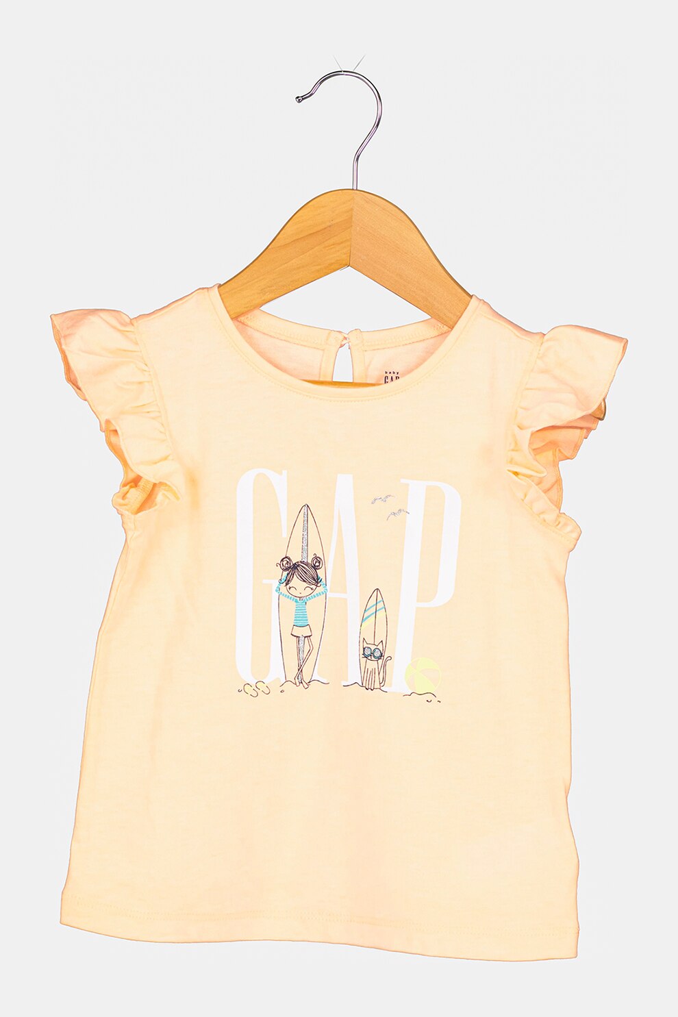 GAP, Tricou de bumbac cu maneci fluture, Oranj neon/Alb