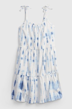 GAP, Rochie cu model tie-dye si bretele, Alb/Albastru inchis, 110 CM GAP, Rochie cu model tie-dye si bretele, Alb/Albastru inchis, 110 CM