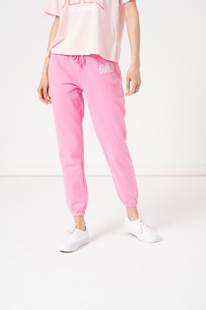 GAP, Pantaloni sport cu logo brodat, Roz/Alb GAP, Pantaloni sport cu logo brodat, Roz/Alb