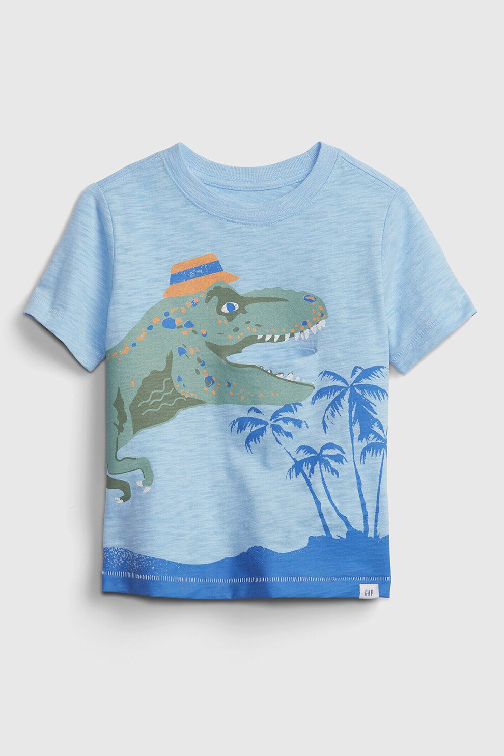 GAP, Tricou cu decolteu la baza gatului si imprimeu grafic, Albastru deschis