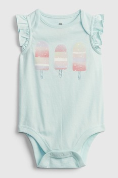 GAP, Body de bumbac organic cu imprimeu, Albastru aqua GAP, Body de bumbac organic cu imprimeu, Albastru aqua