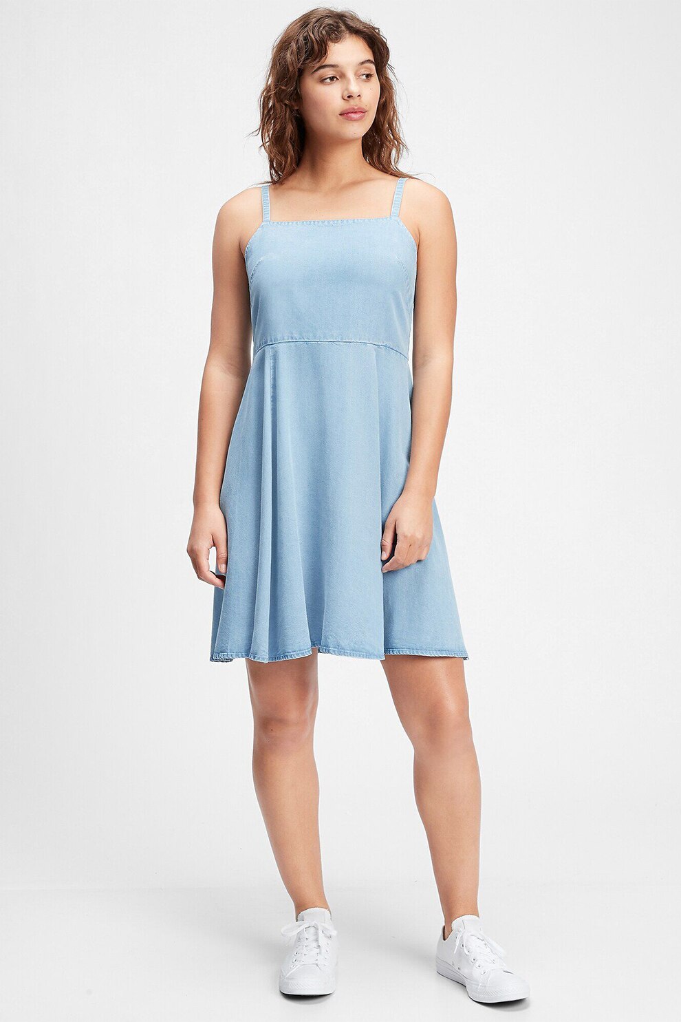 GAP, Rochie evazata cu bretele ajustabile, Albastru deschis