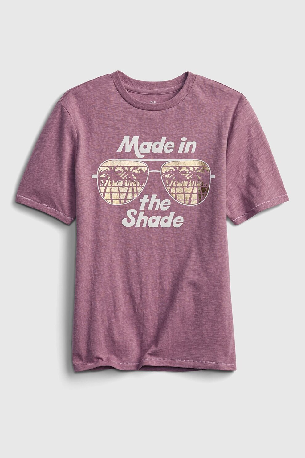 GAP, Tricou cu decolteu la baza gatului si imprimeu, Violet prafuit
