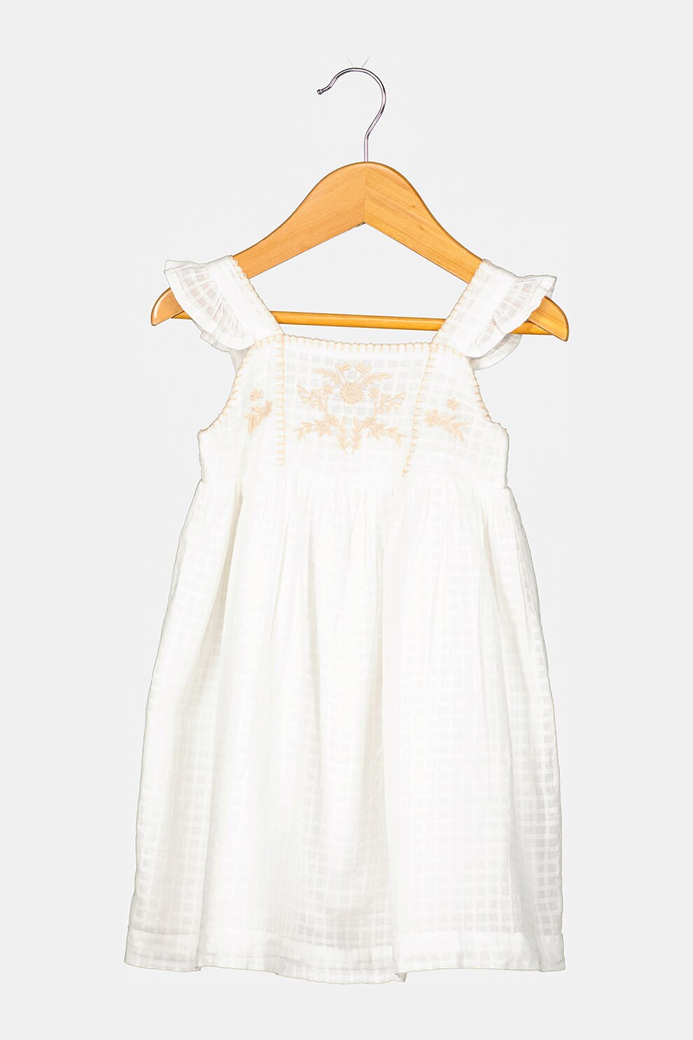 GAP, Rochie de bumbac organic cu broderie florala, Alb/Maro camel, 100 CM