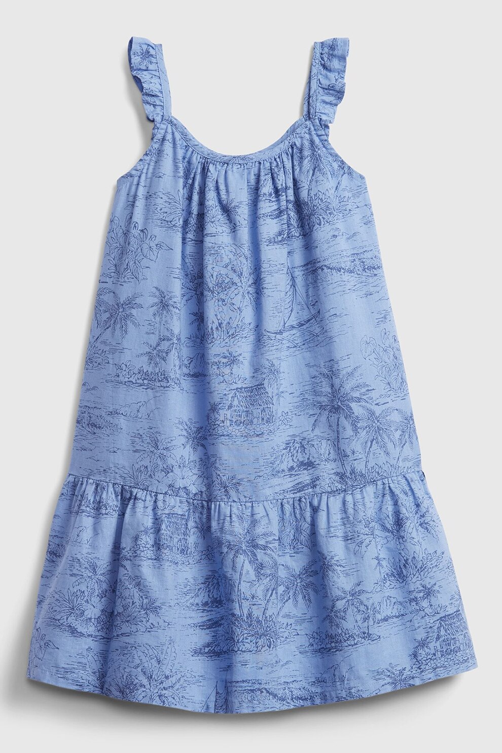 GAP, Rochie din amestec de in cu terminatie evazata, Albastru