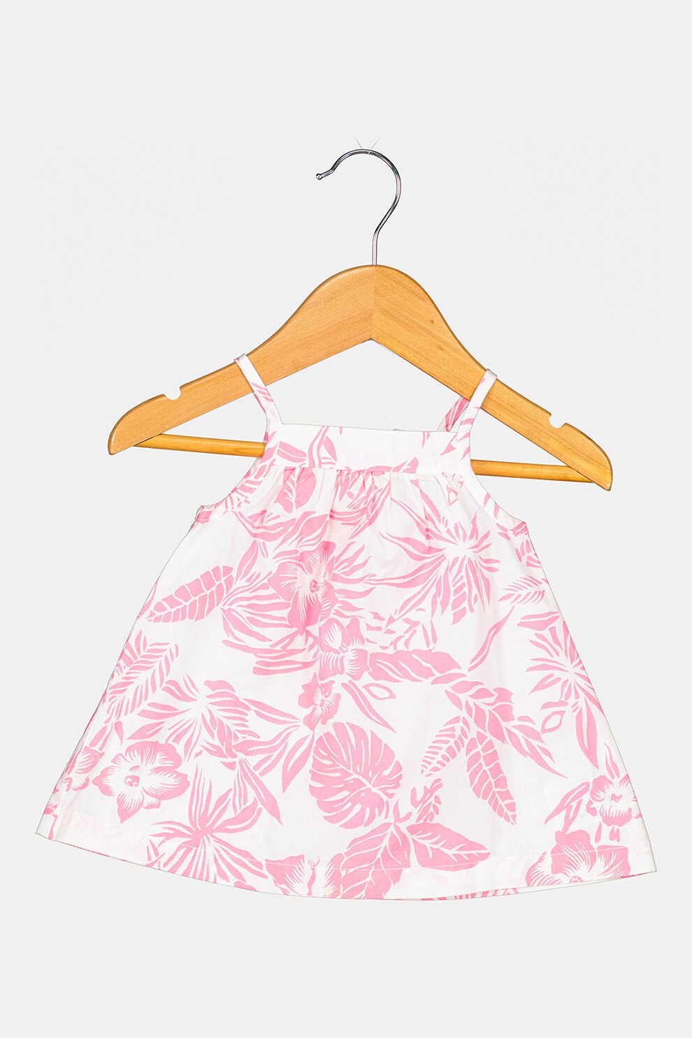 GAP, Rochie evazata cu model tropical, Alb/Roz