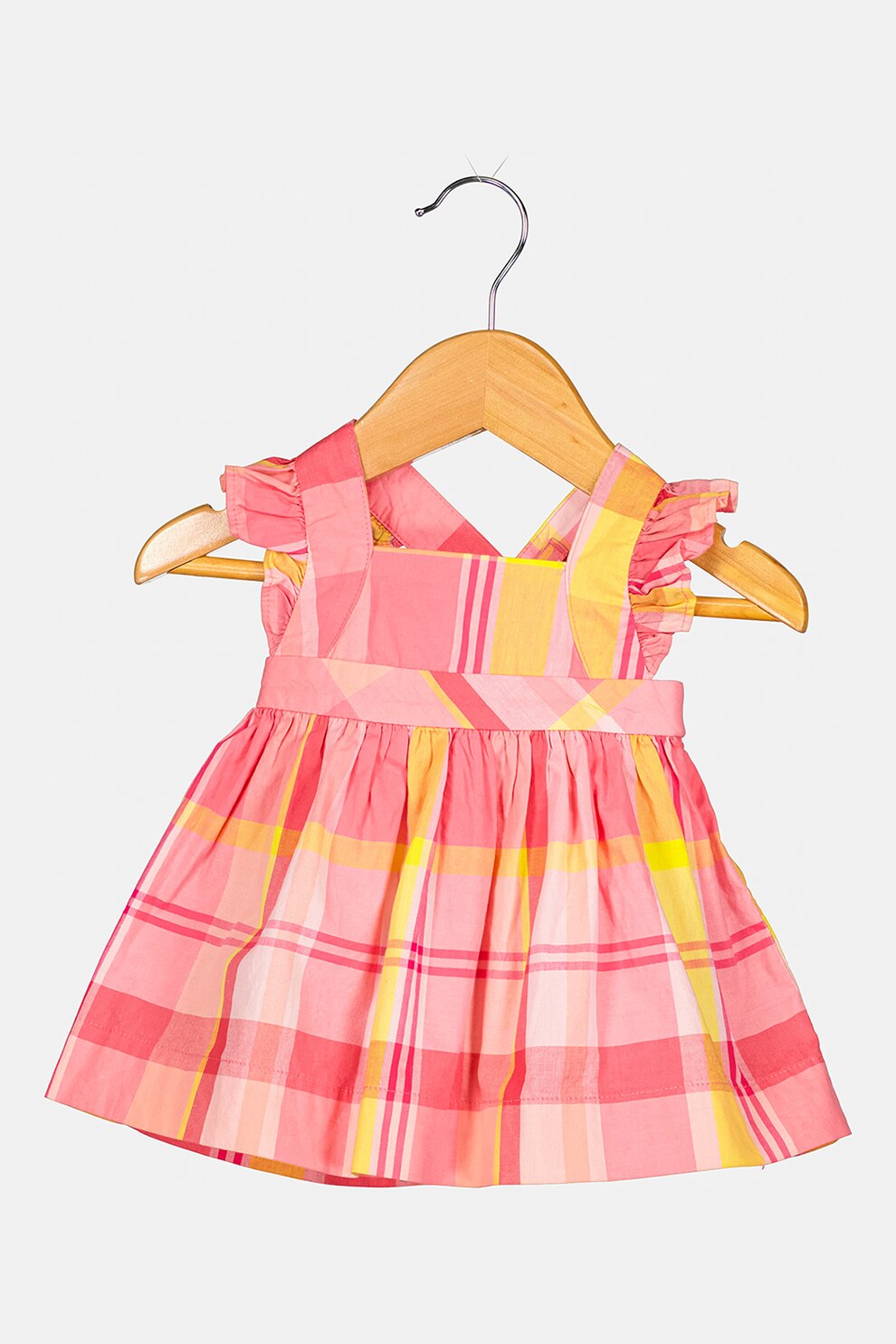 GAP, Rochie evazata cu model in carouri, roz, galben