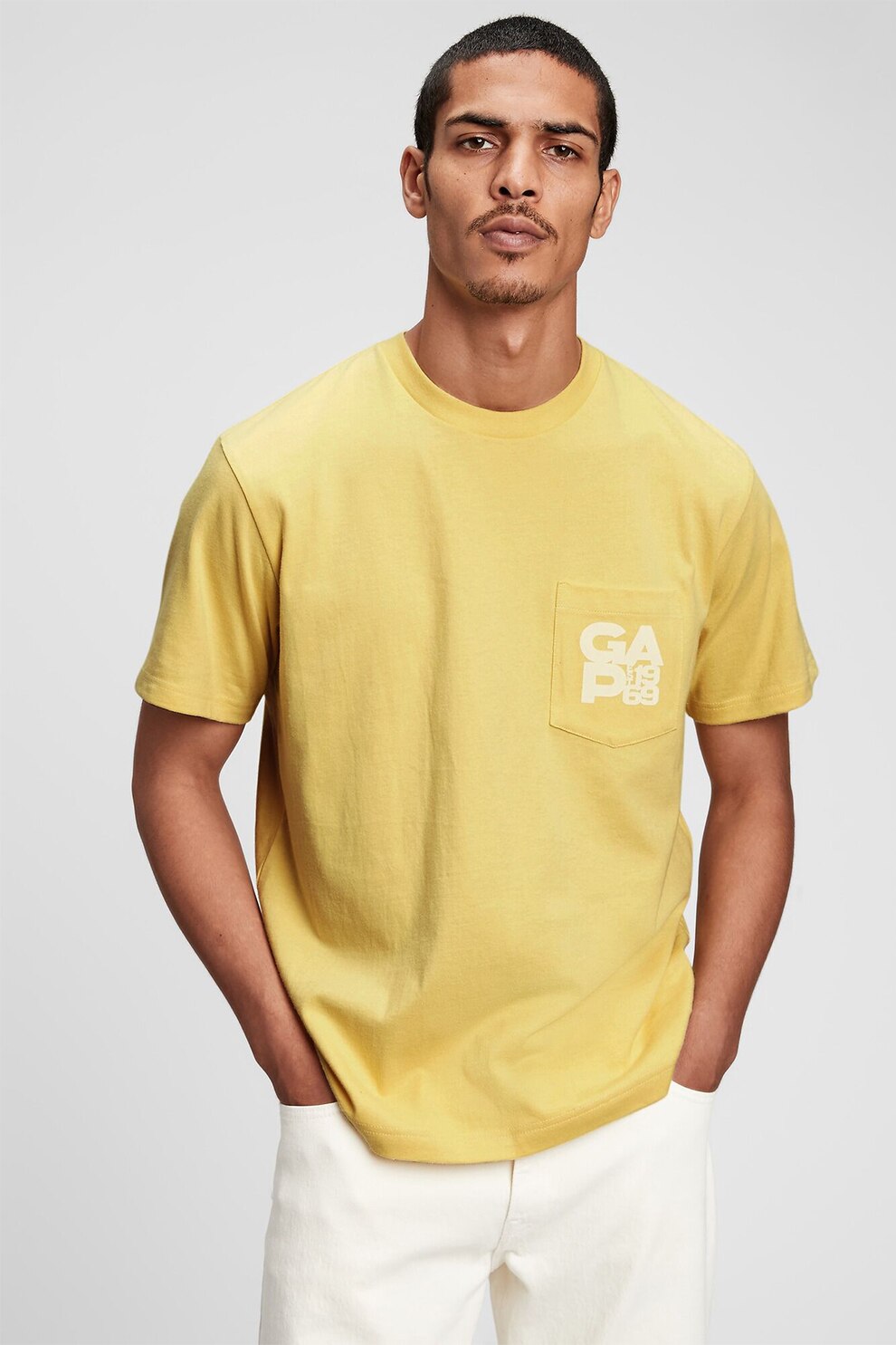 GAP, Tricou de bumbac organic cu buzunar aplicat si logo, Galben, XL
