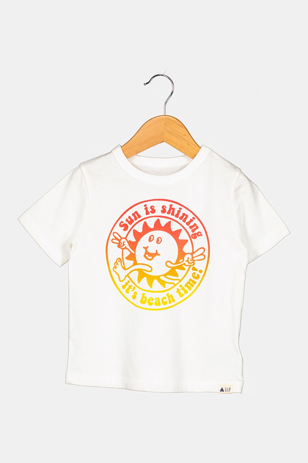 GAP, Tricou de bumbac organic cu imprimeu grafic, Alb/Rosu/Oranj