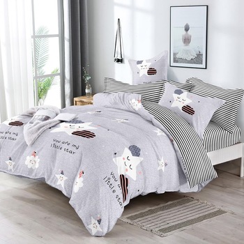 Set lenjerie de pat dublu, cu elastic, 180 x 200 cm, bumbac satinat, 6 piese, Casa de Vis, T-13 Set lenjerie de pat dublu, cu elastic, 180 x 200 cm, bumbac satinat, 6 piese, Casa de Vis, T-13