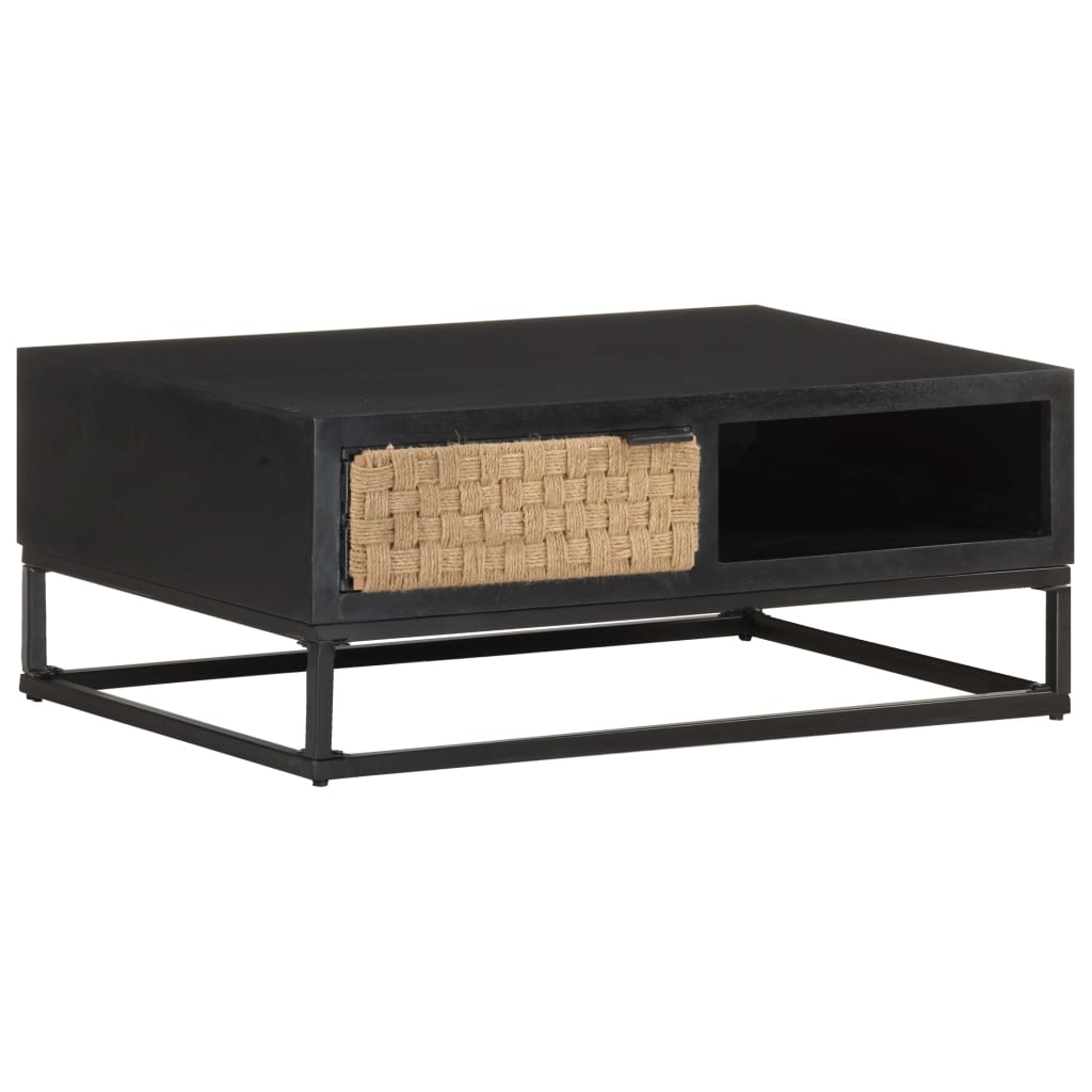 Masuta de cafea vidaXL, Lemn masiv de mango-Metal, 90 x 60 x 35 cm, Negru/Maro