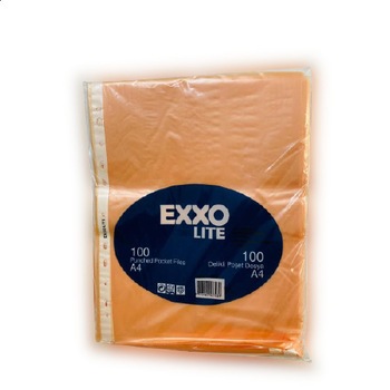 Set folii de protectie A4, 40 microni, 100 buc, portocaliu transparent, Exxo Set folii de protectie A4, 40 microni, 100 buc, portocaliu transparent, Exxo