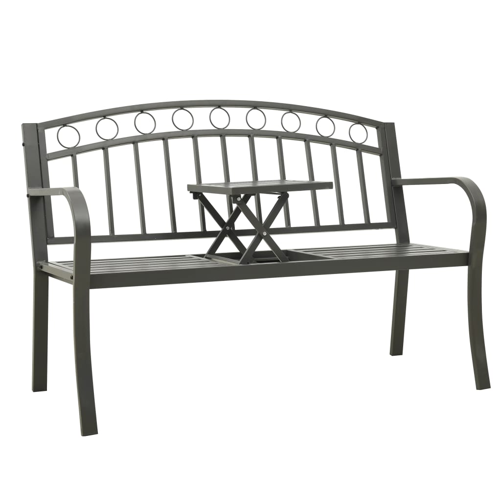 Banca de gradina cu 2 locuri cu masuta de ceai vidaXL, Otel, 125 x 53 x 84 cm, Gri
