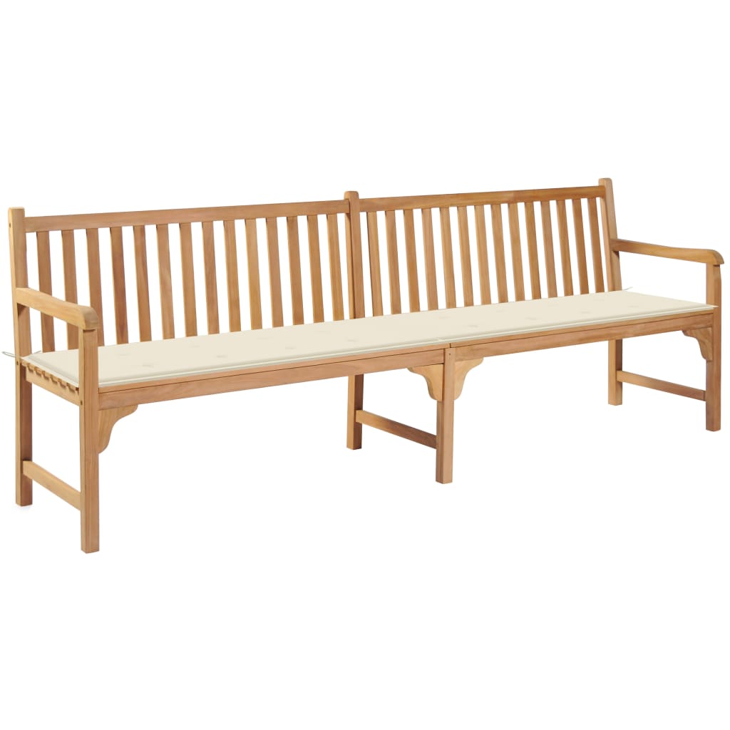 Banca de gradina cu perna pentru 4 persoane vidaXL, Lemn de tec, 240 x 62.5 x 90 cm, Maro/Crem