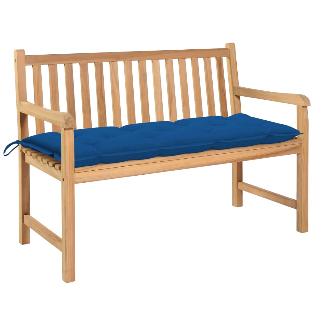 Banca de gradina pentru 2 persoane cu perna albastra vidaXL, Lemn de tec, 120 x 62.5 x 90 cm, Maro/Albastru