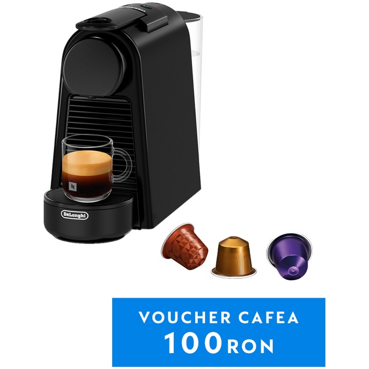 Espressor Nespresso by De’Longhi Essenza Mini Black, 19 bari, 1260 W, 0.6 l, Negru, set capsule degustare inclus