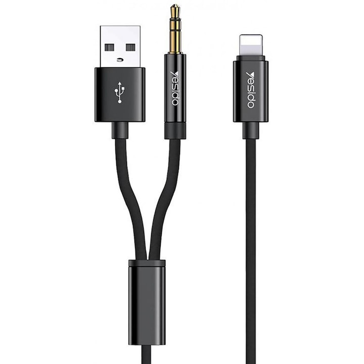 Adaptor Yesido - Audio Cable Adapter (YAU-18) - Lightning to USB & Jack 3.5mm - Black - Negru