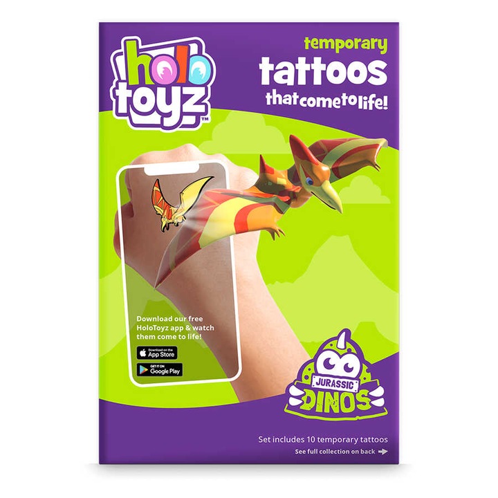 Set 10 Tatuaje Temporare HoloToyz, cu Realitate Augmentata, Dinozaurii, interactiv