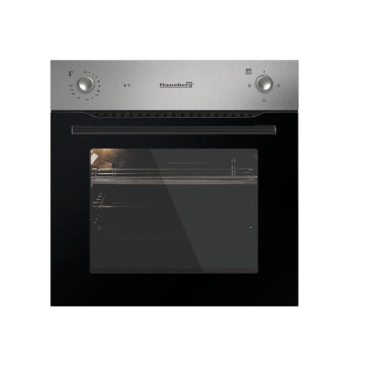Комплект Hausberg, Фурна за вграждане, Неръждаема стомана, 57л, 2000W, Клас А, С 4 котлона, Неръждаема стомана, 1000W, Вграден телескопичен абсорбатор 420 m3/h, 2 мотора, Клас А