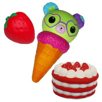 Set 3 jucarii Squishy Capsuna, Inghetata si Tort, parfumate, cu revenire lenta Set 3 jucarii Squishy Capsuna, Inghetata si Tort, parfumate, cu revenire lenta