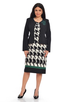 Costum de ocazie cu sacou si rochie, Dress To Impress, Alb/Negru/Verde Costum de ocazie cu sacou si rochie, Dress To Impress, Alb/Negru/Verde