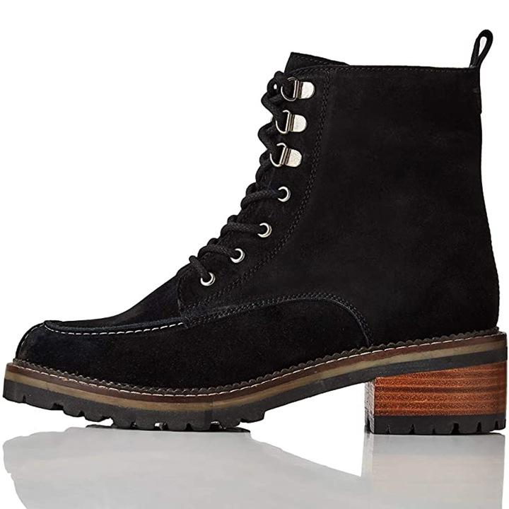 Cizme de dama, Find, Piele naturala, cu sireturi, neagra, marime 40 EU/25.1 cm, Negru mat