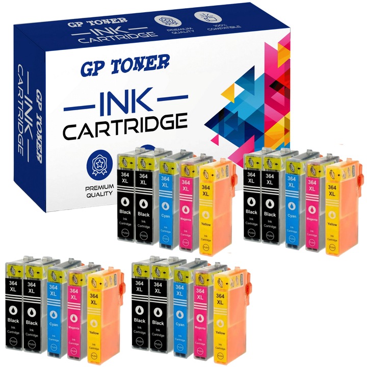 Set 20 cartuse de cerneala, GP Toner, 364 XL, Compatibil cu HP 5510 5520 5524 6510, Cip, Multicolor