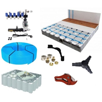Pachet complet incalzire prin pardoseala cu agent termic sistem uscat pentru parchet Magnum Heating, grosime 18 mm, 40 mp, inclusiv pompa circulatie si grup mixare Pachet complet incalzire prin pardoseala cu agent termic sistem uscat pentru parchet Magnum Heating, grosime 18 mm, 40 mp, inclusiv pompa circulatie si grup mixare