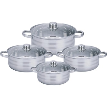 Set 4 Cratite Inox cu Capac din Sticla,Fund triplustratificat,4.5,5.8,7.3,9 Litri Set 4 Cratite Inox cu Capac din Sticla,Fund triplustratificat,4.5,5.8,7.3,9 Litri