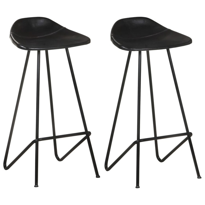 Set scaune de bar vidaXL, 2 buc., negru, piele naturala, 45 x 39 x 83 cm, 6.48 kg