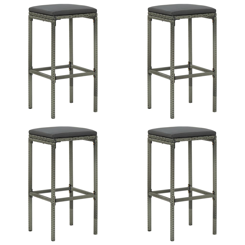 Set scaune de bar cu perne, 4 buc, gri, poliratan 313447 38 x 38 x 76 cm