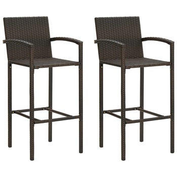 Set de 2 scaune de bar, cu brate, vidaXL, Poliratan-otel, 52 x 56 x 118 cm, Maro Set de 2 scaune de bar, cu brate, vidaXL, Poliratan-otel, 52 x 56 x 118 cm, Maro