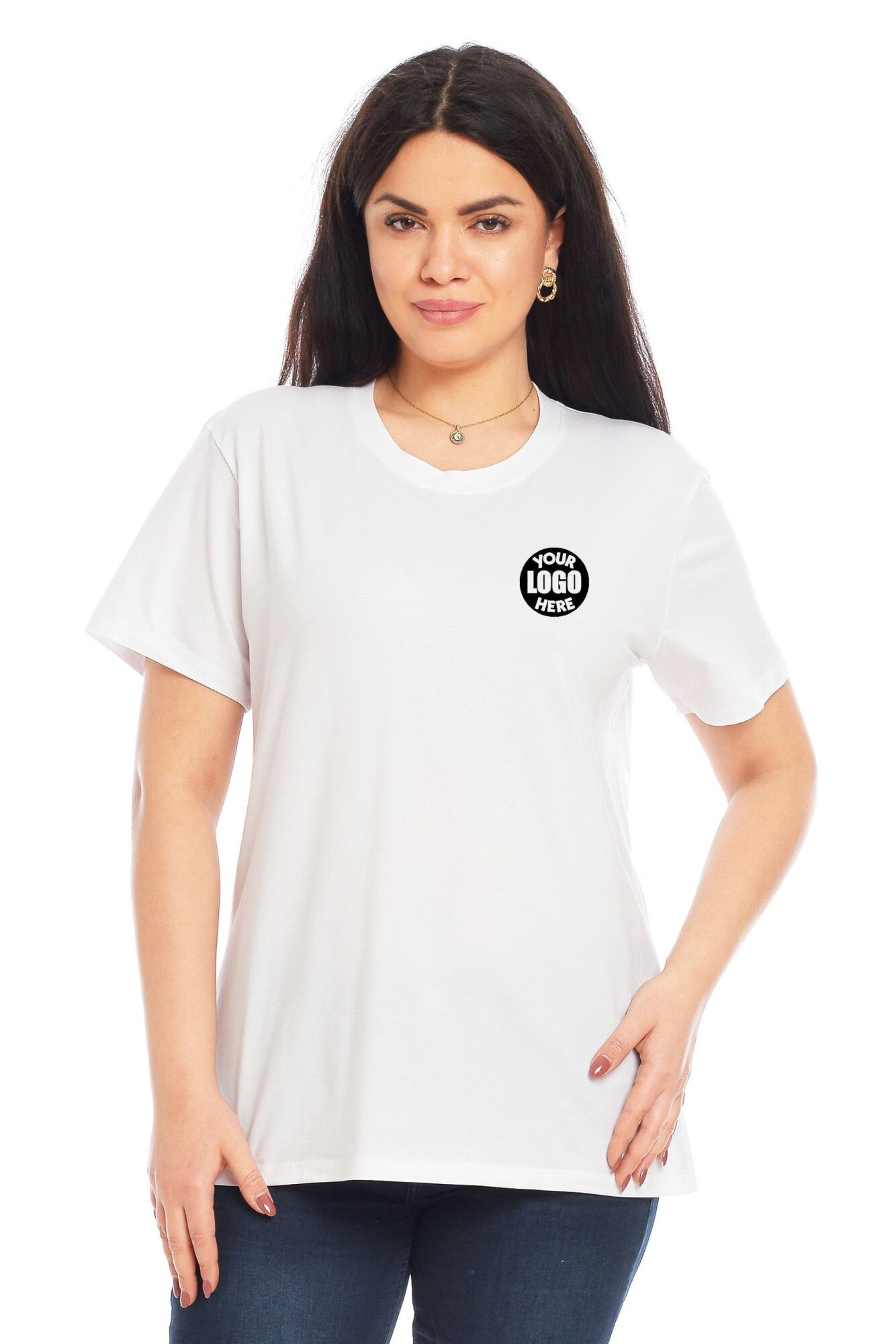 Tricou basic personalizat cu logo firma ta prin broderie, bumbac, de dama, Dress To Impress, Alb