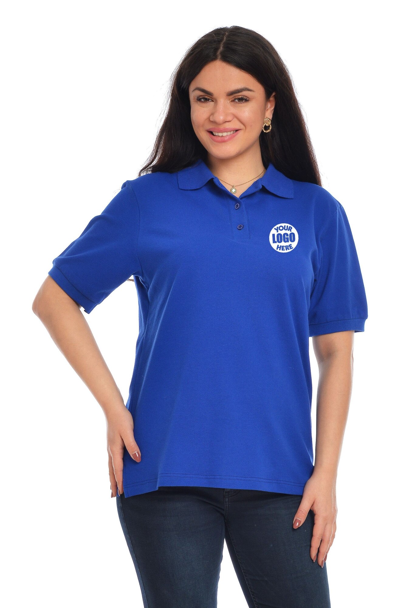 Tricou polo personalizat cu logo firma ta prin broderie, bumbac, albastru, de dama, Dress To Impress, Albastru