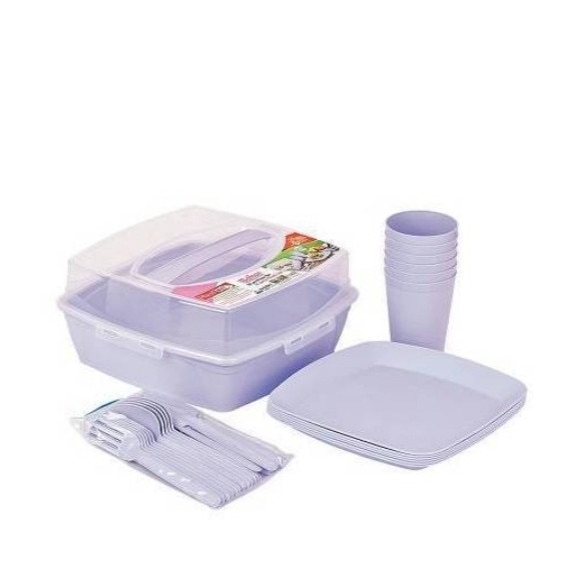 Set serviciu din plastic , pentru picnic/camping , 32 piese
