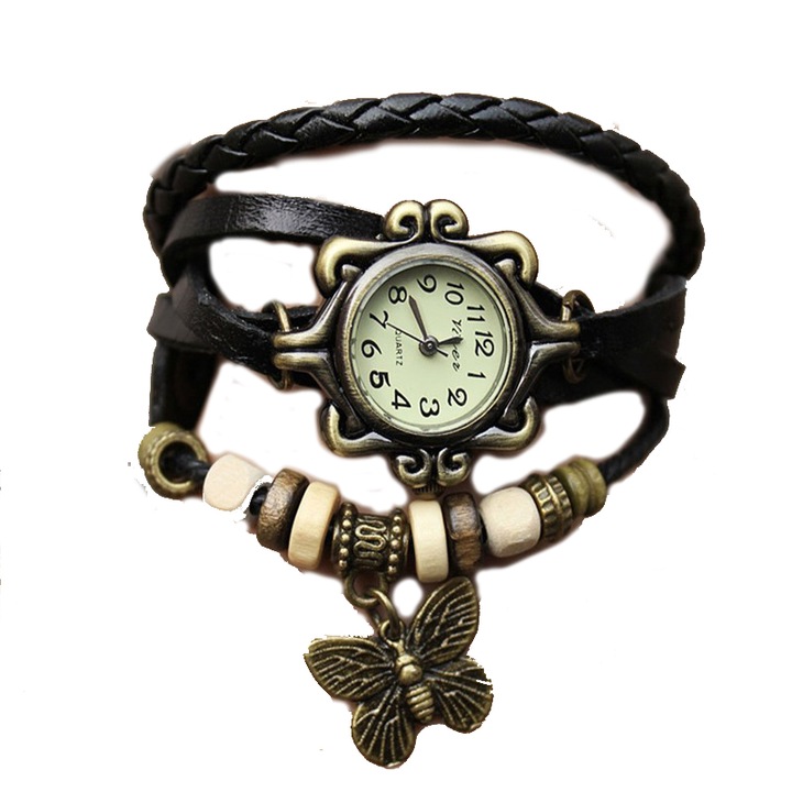 Ceas de dama Vintage, Curea piele ecologica, Maro